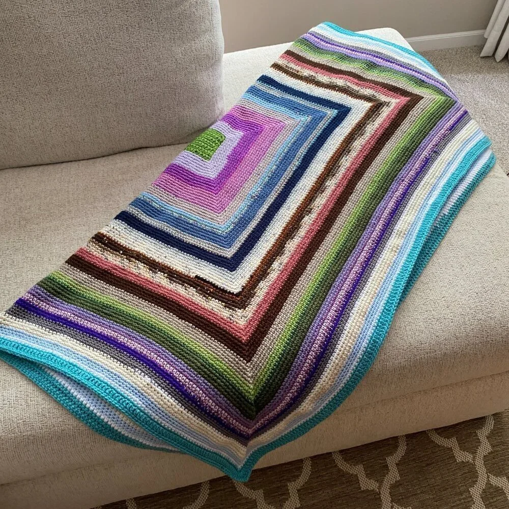 Handmade Crocheted Scrappy Multicolored Lap Blanket - 48